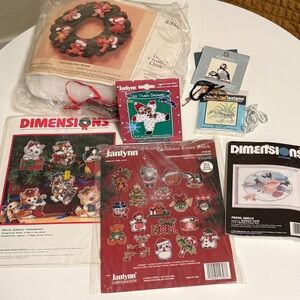 Lot 7 Christmas Cross stitch Ornaments~Felt Wreath~